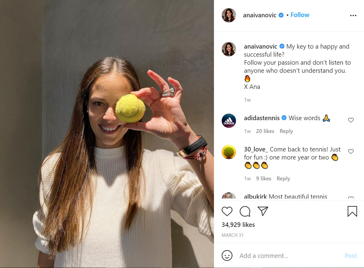 Ana Ivanovic a confirmat revenirea pe terenul de tenis, printr-o postare pe Instagram