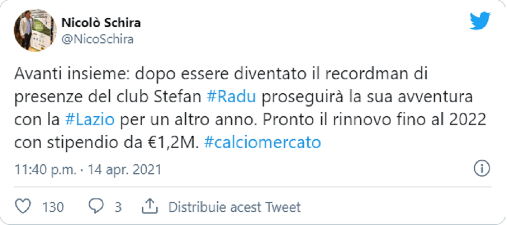 Ștefan Radu a devenit o legendă a lui Lazio după ce a reușit să devină jucătorul cu cele mai multe prezențe din istoria clubului