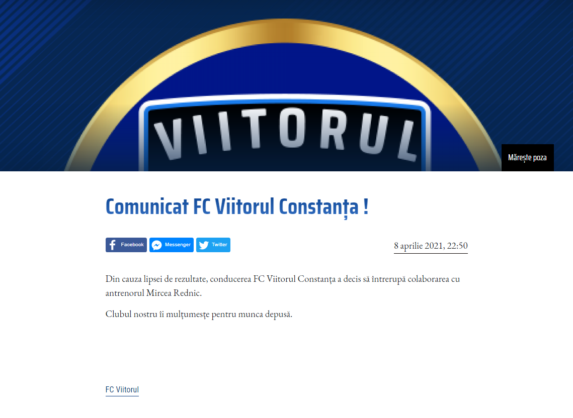 Viitorul Constanța l-a demis pe Mircea Rednic!