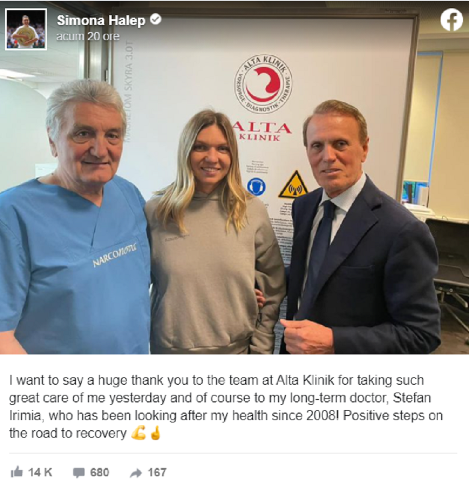 Simona Halep a încept recuperarea în municipiul București