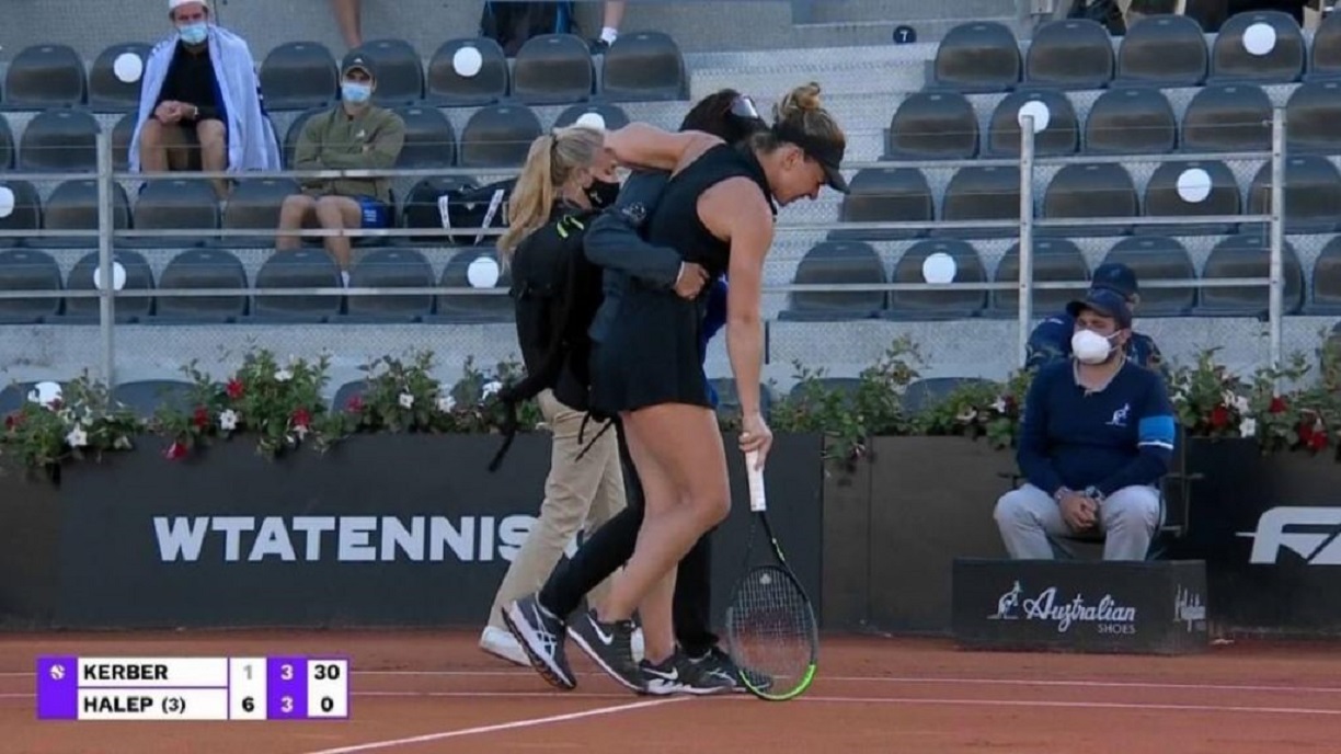 Simona Halep a părăsit terenul în lacrimi după accidentarea din meciul cu Kerber