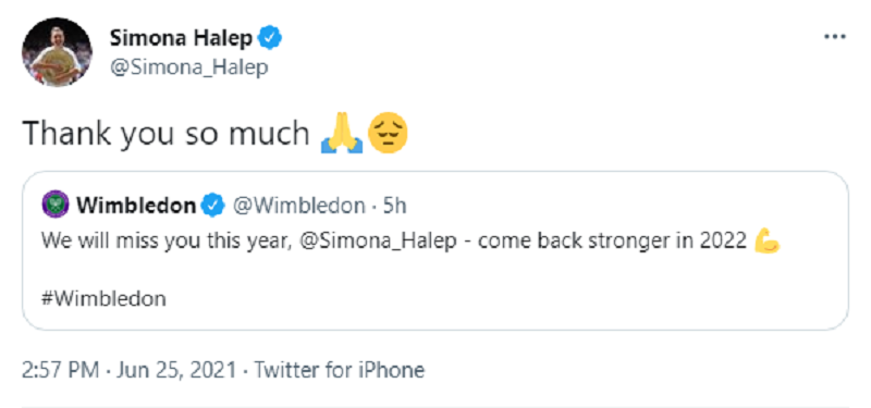 Simona Halep le-a răspuns organizatorilor de la Wimbledon la mesajul postat pe Twitter