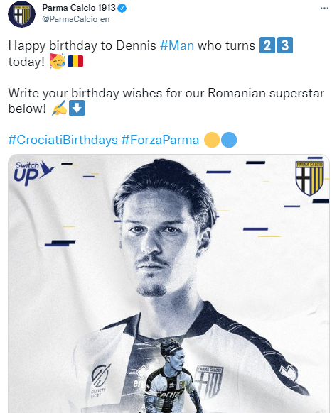 Mesajul transmis de Parma pe pagina oficială de Twitter