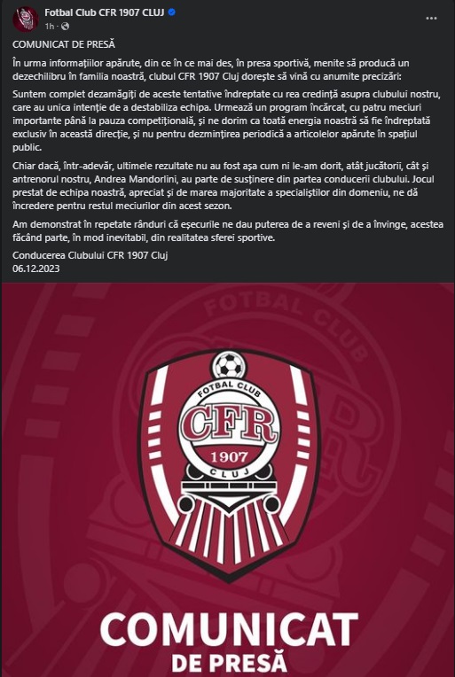 Comunicat CFR Cluj