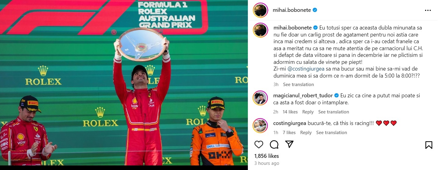 Remarca pe care a făcut-o Mihai Bobonete după ce Sainz a câștigat cursa din Australia și Verstappen a abandonat