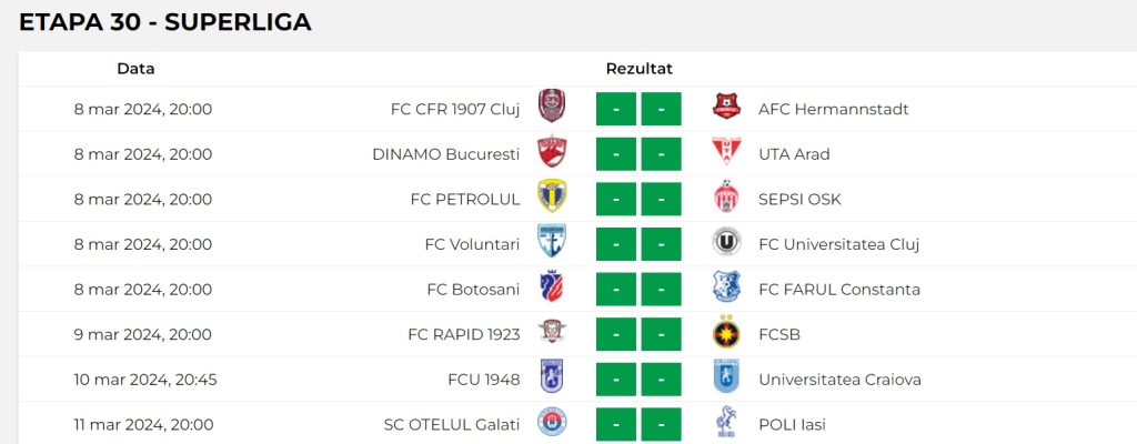 Programul etapei 30 din Superliga