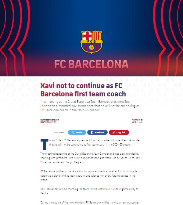 Comunicatul prin care FC Barcelona l-a concediat pe Xavi